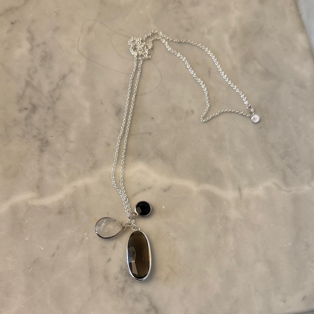 Stella & Dot Silver Necklace with Black and Gray Pendants